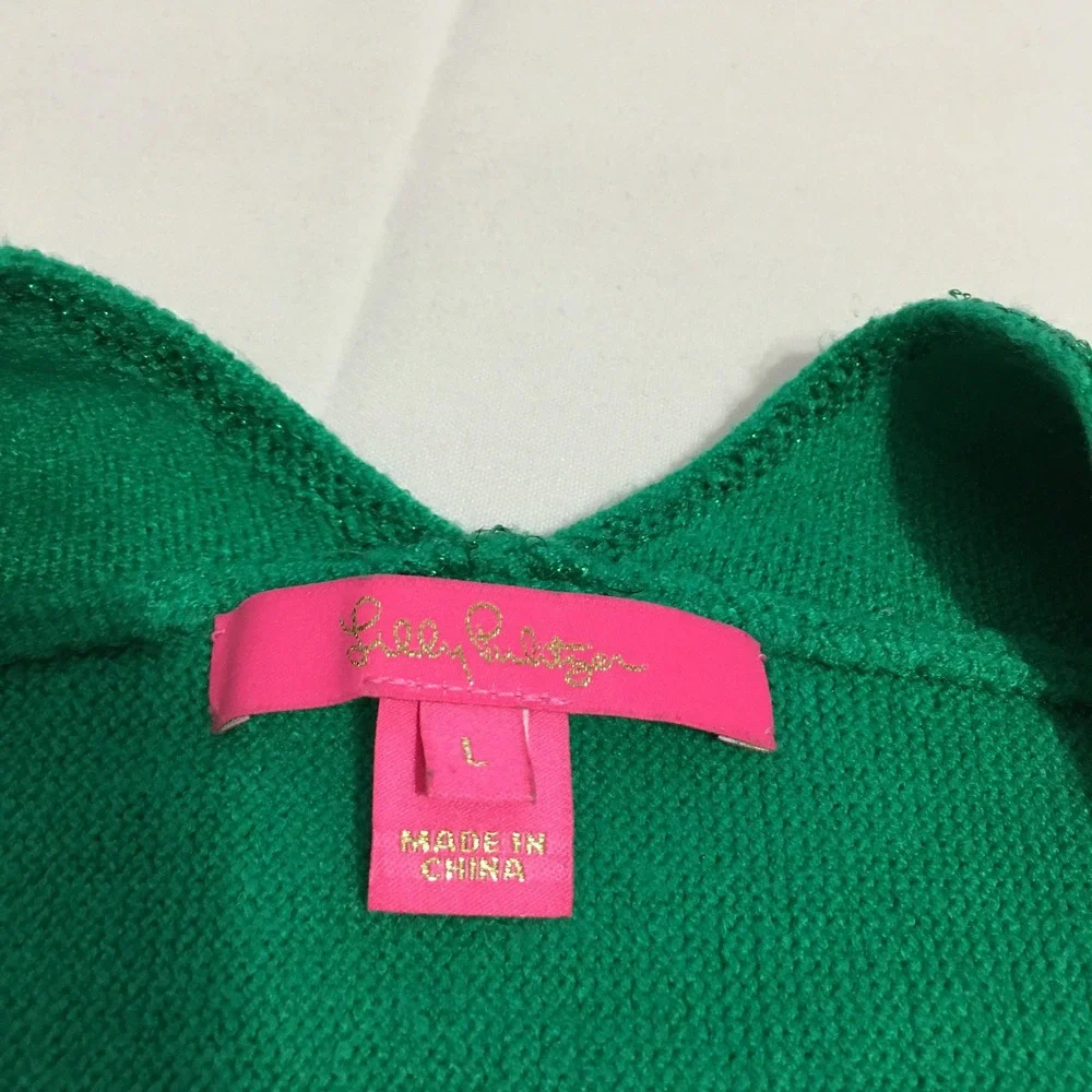 Lilly Pulitzer Womens Sevie Sweater Large Green Dolman Sleeve V-Neck